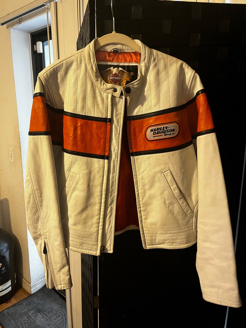 Harley-Davidson White and Orange Leather Racing Jacket